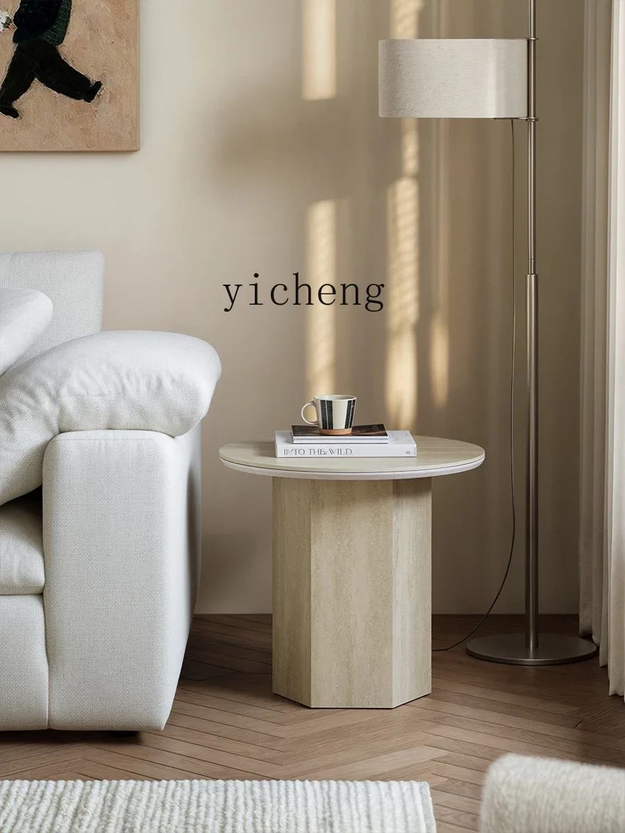 

W5.14 Brief Furniture Travertine Slate Wabi Sabi Wind Round Marble Vintage Coffee Table Living Room Home