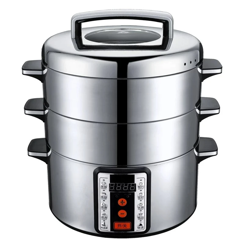 32cm Electric Food Steamer 2-in-1 Cooking & Keeping Warm Stainless Steel Steamer with Reservation Function 1pcs