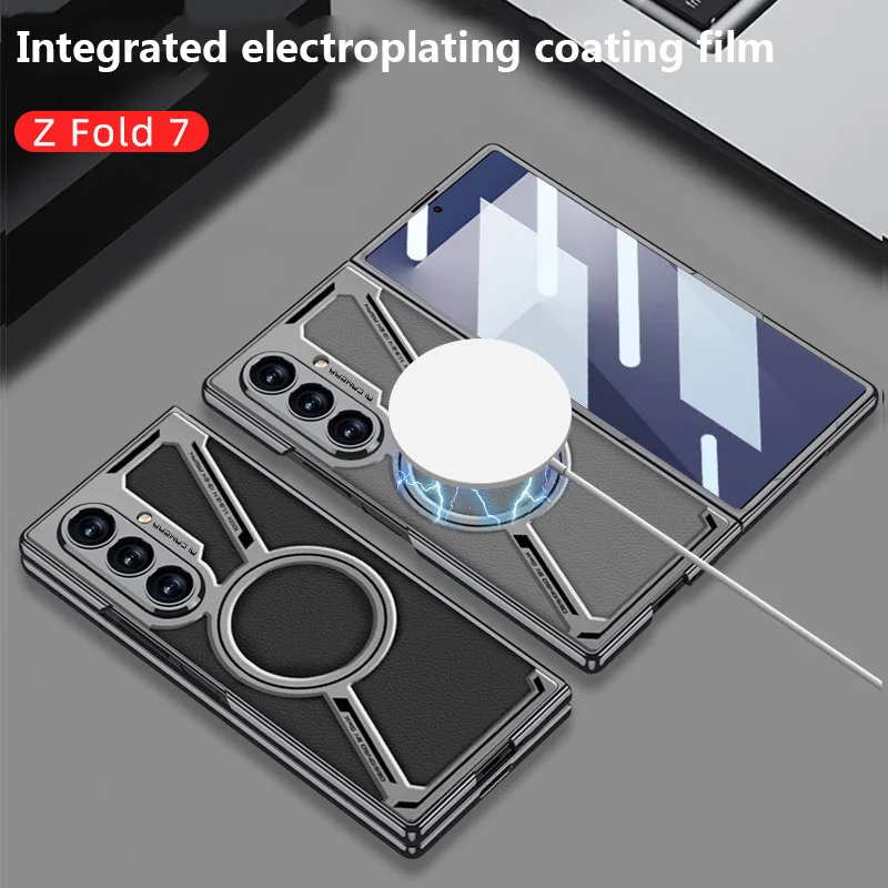 

Гальванический магнитный чехол для телефона Samsung Galaxy Z Fold 7 6 Fold7 Fold6 5G, кожаный защитный чехол с закаленной пленкой