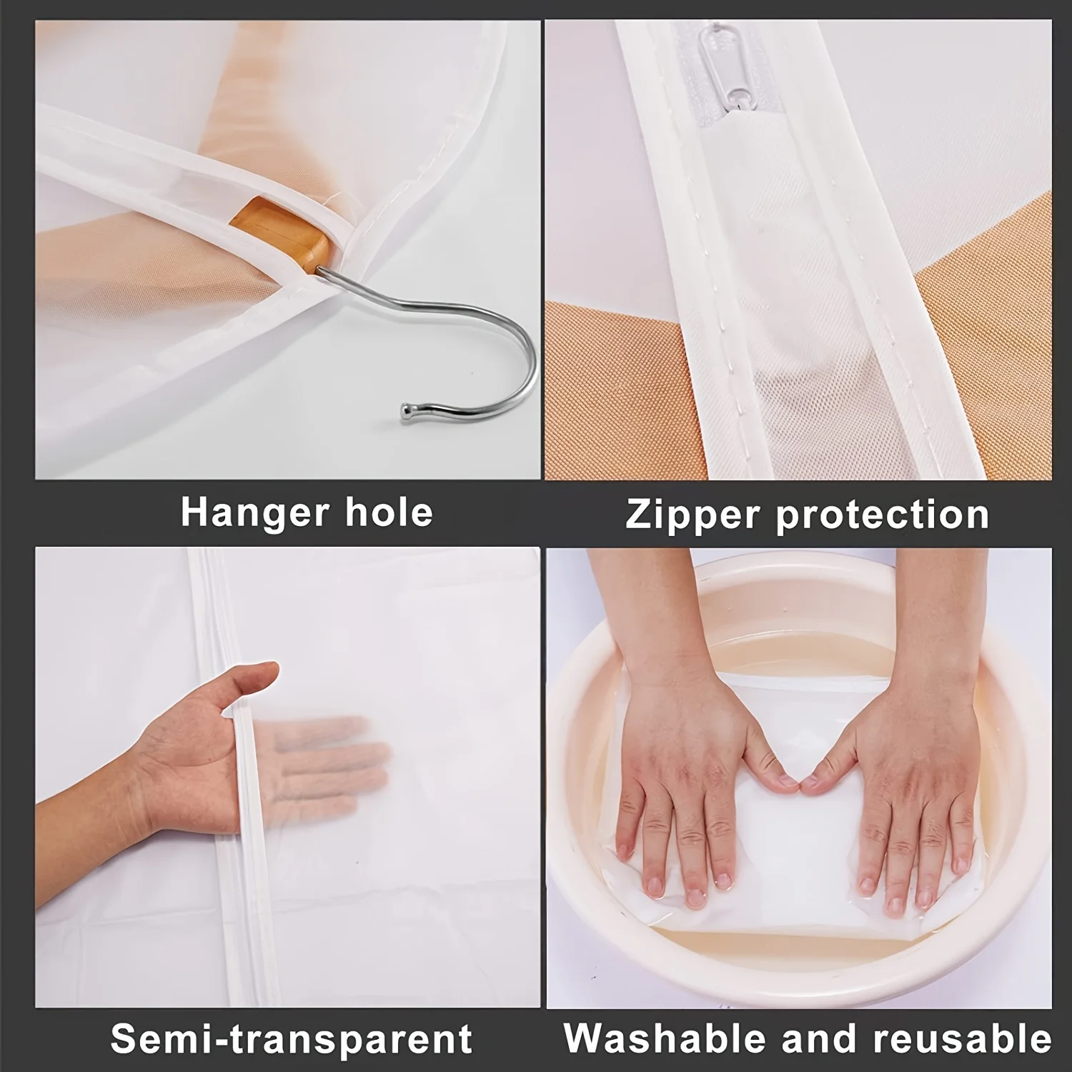 5Pcs Transparent Garment Bags Dustproof Zippered Hanging Clothes Storage Covers Wardrobe Closet Organizers Protector
