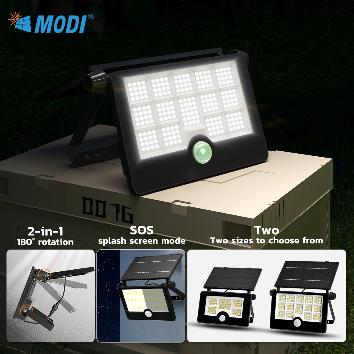 

MODI 122/232-LED Solar Spotlight Flood Light, IP64 Waterproof Portable Outdoor Solar Light with Motion Senso,4 Modesr light