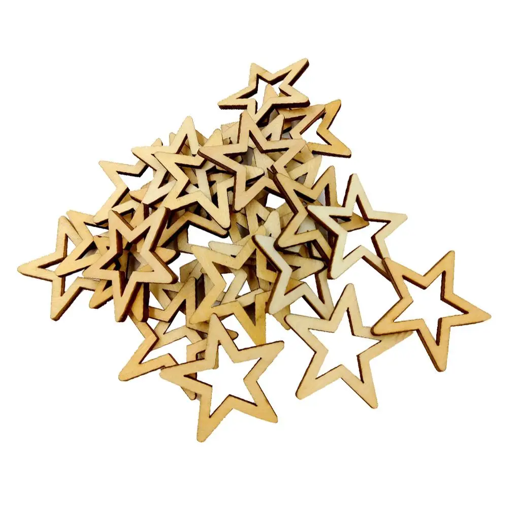 MagiDeal 25 Pieces 50mm Unfinished Hollow Wooden Shape Star Embellishments for Scrapbooking Crafts