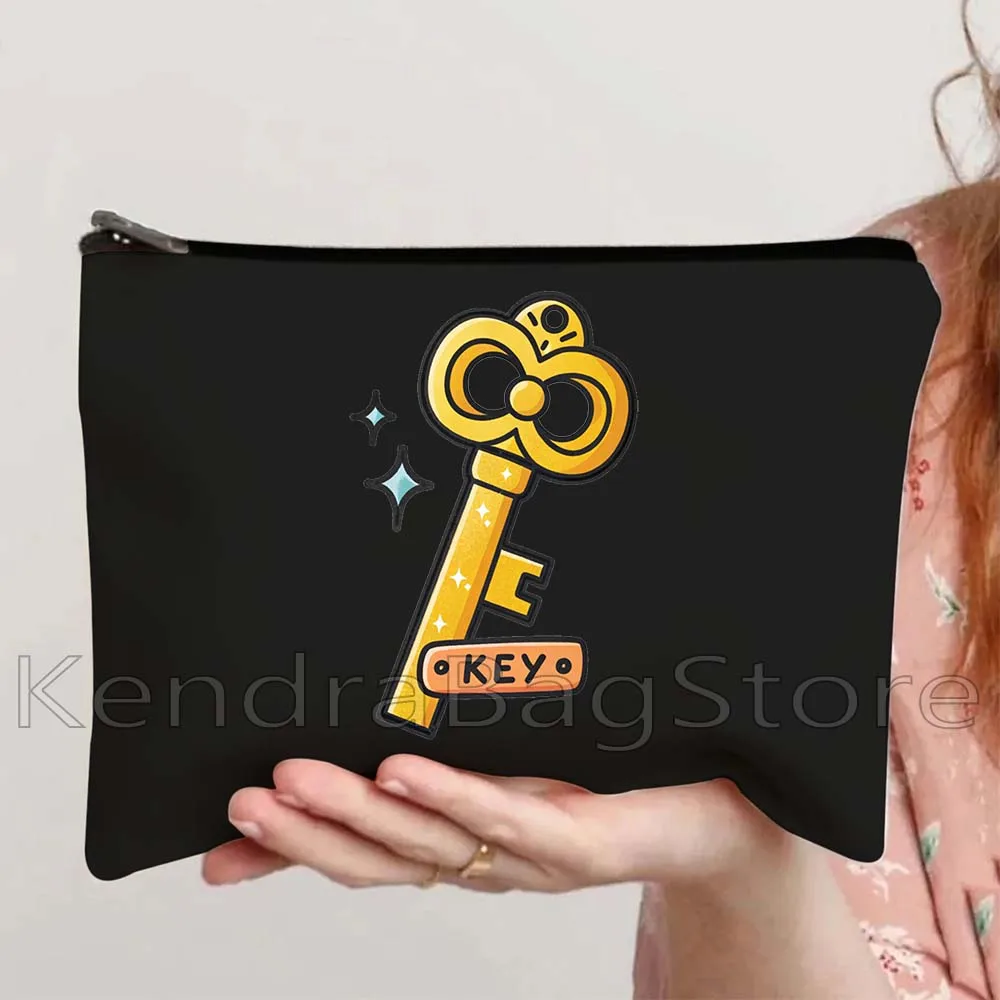 

Chic Colorful Key Print Canvas Travel Storage Lipstick Toilet Cosmetic Makeup Bag Pencil Case Zipper Pouch Key Coin Purse Gifts