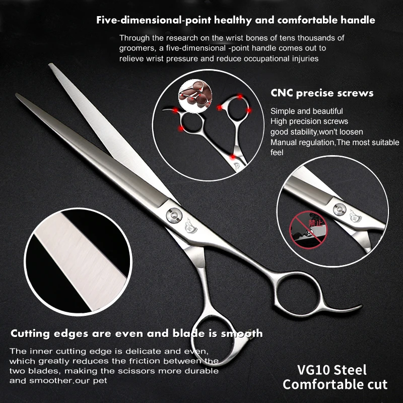 Crane 7.5 Inch Professional Pet Scissors Set For Dog Grooming Scissor Straight Curved Chunker Thinning Pet Shears VG10 Steel