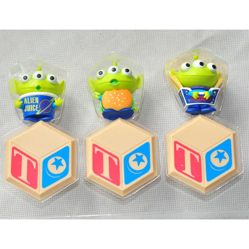 PVCおもちゃコレクションモデル,ケーキ,デスクトップ装飾,ディズニー漫画のおもちゃ,3つの目,エイリアン,ハンバーガー,フランス,フライドポテト,3ユニット