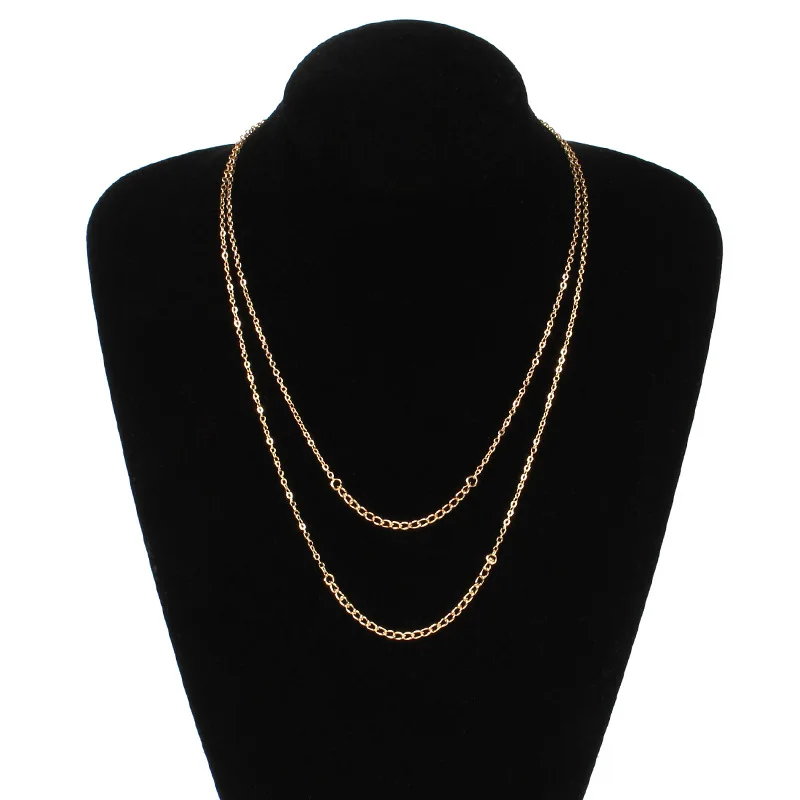 قلادة عصرية أنيقة بسلسلة مزدوجة قصيرة، إكسسوار مجوهرات راقٍ من سبائك معدنية