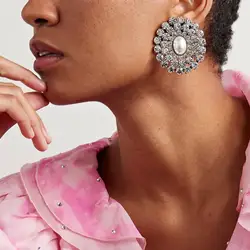 Elegant Embed Pearl Round Ear Clip Earrings Non Piercing Jewelry 2024 Wedding Statement Rhinestone Earrings Clips for Women