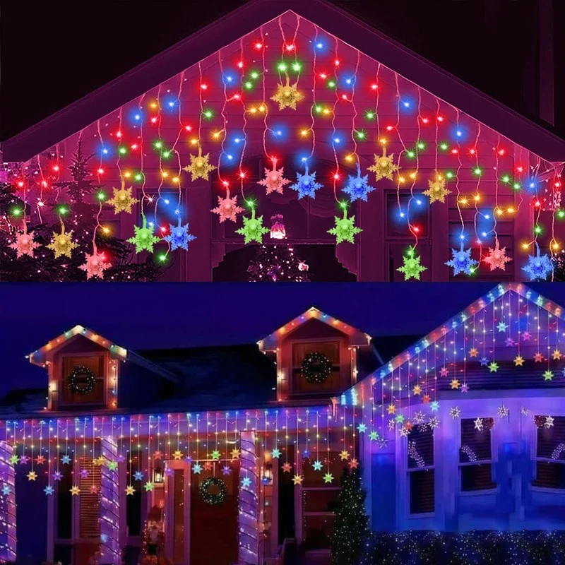 3.5/7M 96/162LED Snowflake String Lights Solar Powered Icicle Fairy Lights for Party Christmas Outdoor Droop Eaves Garden Decor