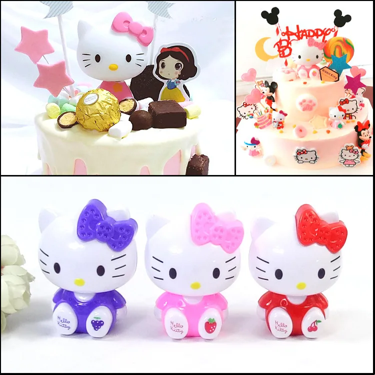 Hello kitty cake decorative ornaments children\'s birthday decoration girl\'s party accessories cute plastic cake toppers kids toy