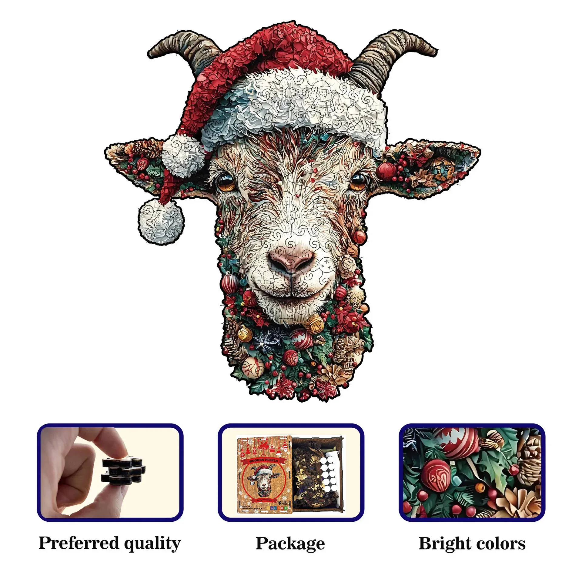 180pcs Xmas Deer Wooden Puzzle Irregular-shaped Jigsaw Puzzle Game Birthday Christmas Gifts Money Box Christmas Home Decor