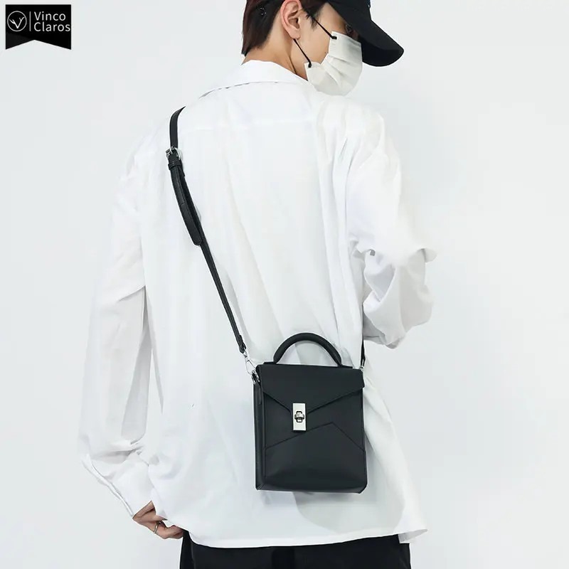 VC Irregular Niche Design Men\'s Shoulder Bag Vintage Soft PU Leather Small Messenger Bag Metal Buckle Crossbody Bags for Men