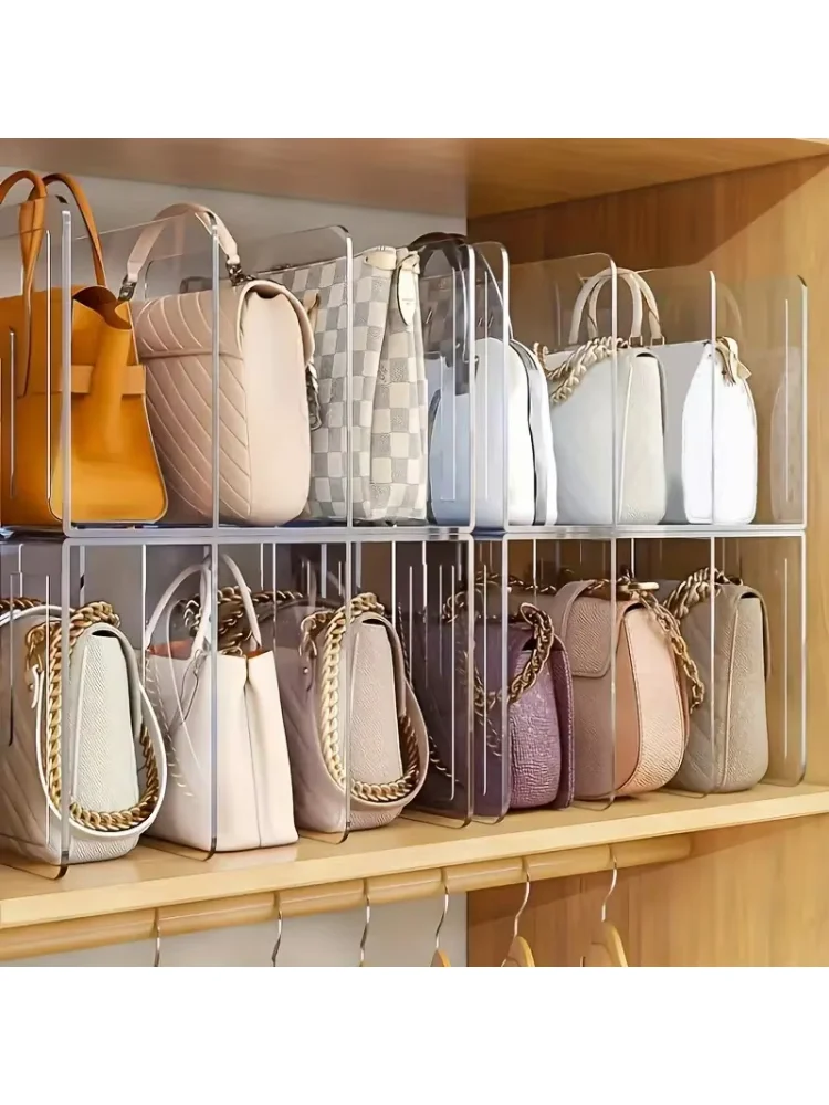 Clear Plastic Purse Handbag Organizer 4 Sections Bag Closet Shelf Divider Purse Display Stand Handbag Storage Organizer Holder