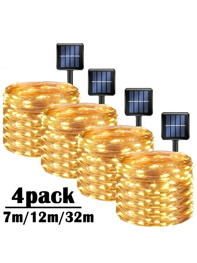 Lumière Led solaire lumières de noël en plein air 8Modes fil de cuivre guirlande féerique lampes étanche Garde arbre décor