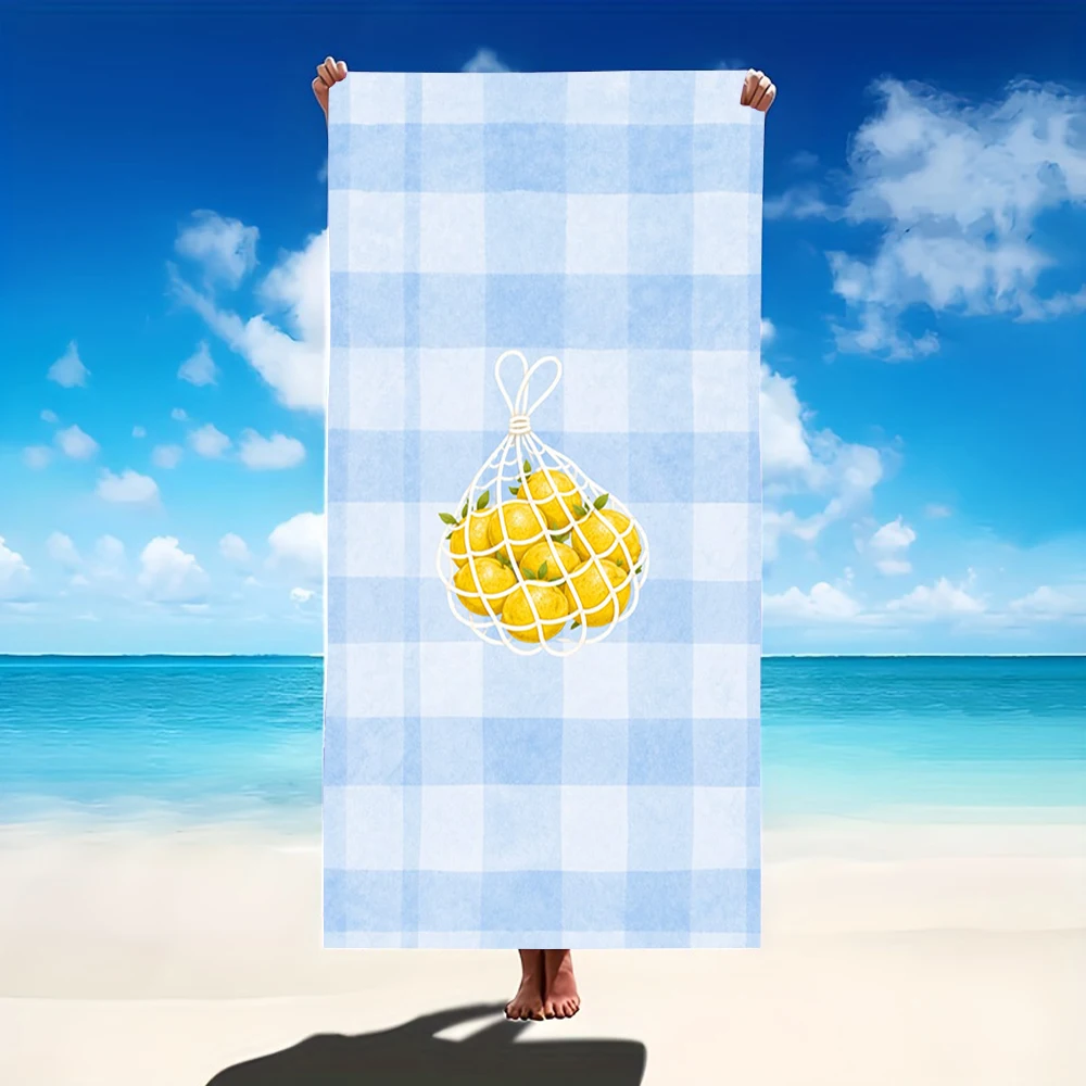 Striped Lemon Slice Print Beach Towel Pastel Fruit Design Towel for Men and Women Ideal for Summer Beach Trips and Activities view 3