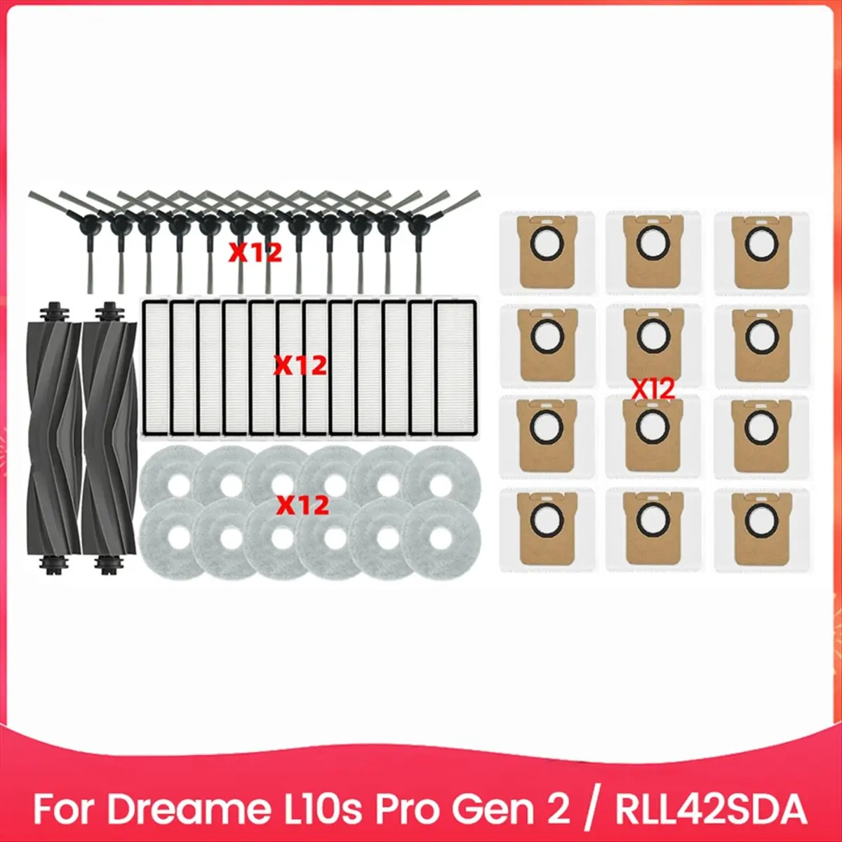 SHIP WITHIN 24 HOURS 50PCS Brush Filter Dust Bag and Mop Cloth Kit for L10s Pro Gen 2 / RLL42SDA Vacuum Cleaner Replacement Part