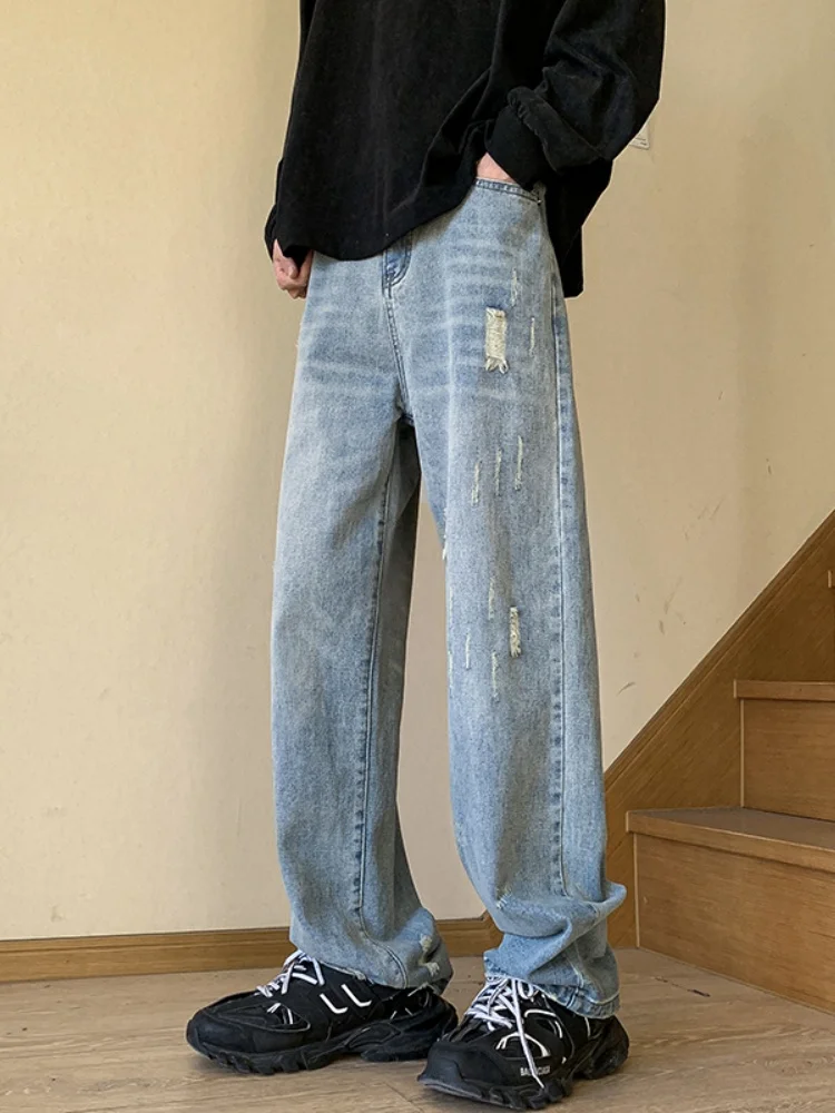 

American High Street Sle Men's Jeans Loose Straight Leg Wide Leg Pants Autumn Trendy Vintage Flared Long Trousers