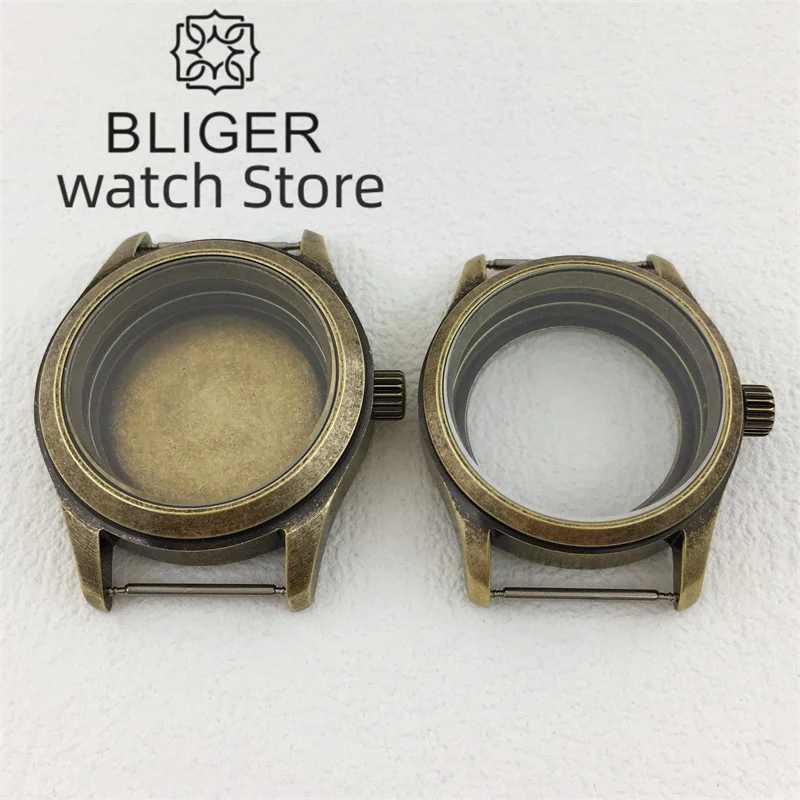 BLIGER 36mm 39mm Bronze Dome Sapphire Glass Diver Brushed Pilot Watch Case Fit NH34 NH35 36 ETA2824 PT5000 Movement Screw Crown