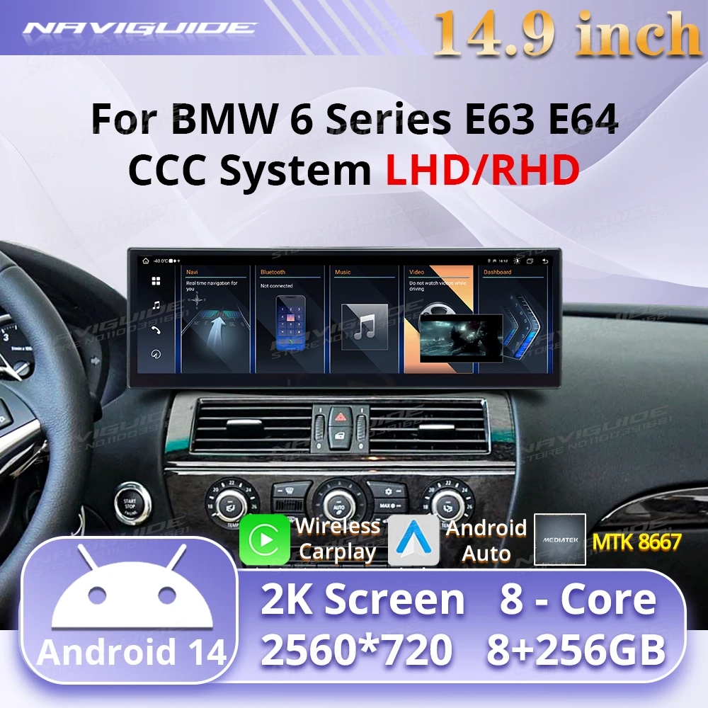 

NAVIGUIDE 14.9" Android 14 For BMW 6 Series E63 E64 CCC System Multimedia Player Wireless Carplay Android auto Smart Navigation