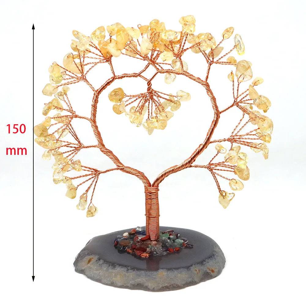 Crystal Money Tree Copper Wire Wrapped Agate Stone Base Potted Plant Crafts Gemstone Reiki Chakra Tree Feng Shui Home Decoration