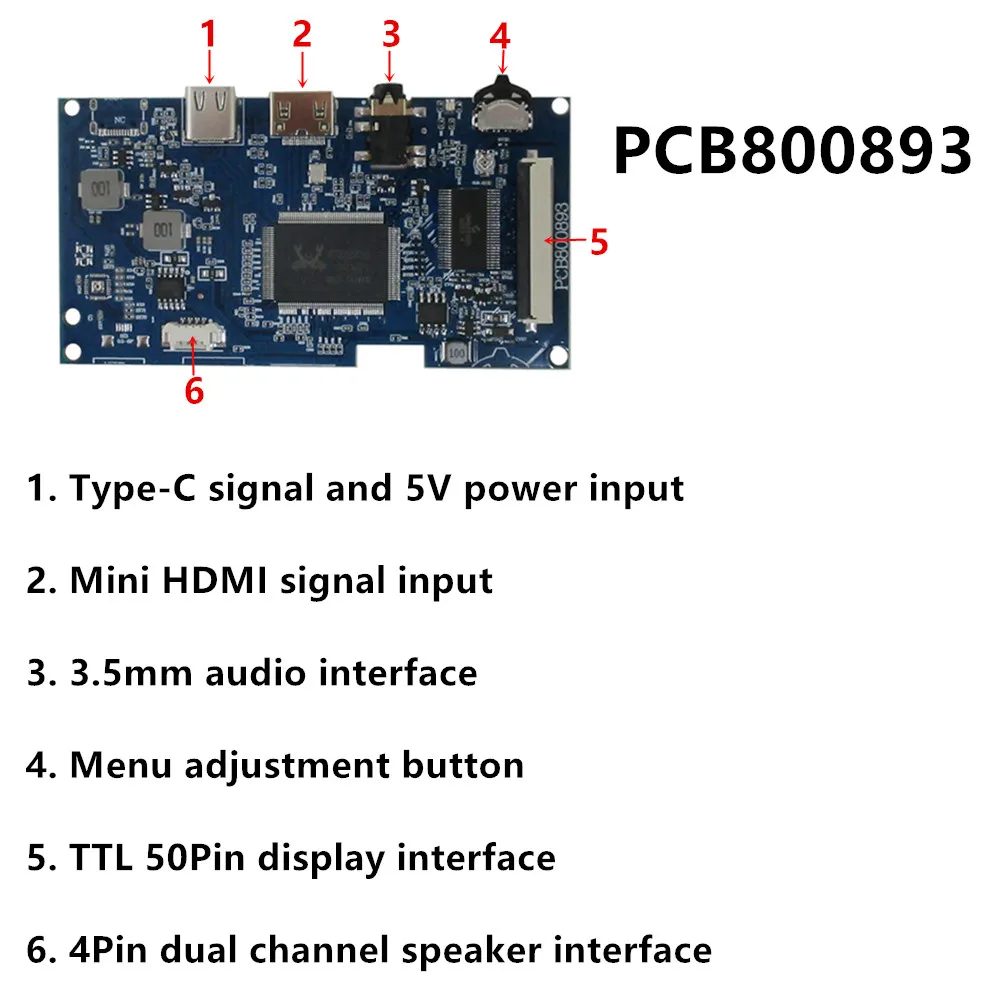 Imagem -04 - Polegada 50pin Tela Lcd Portátil Universal Faça Você Mesmo Tipo-c Mini Placa de Controle de Driver Hdmi Raspberry pi Monitor de pc 10.1