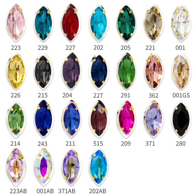 Gold Leaf Crystal Rhinestones Hand Sew On Glass Stones Ornament Diamond Beads Dress DIY Crafts Claw Drill Accessories
