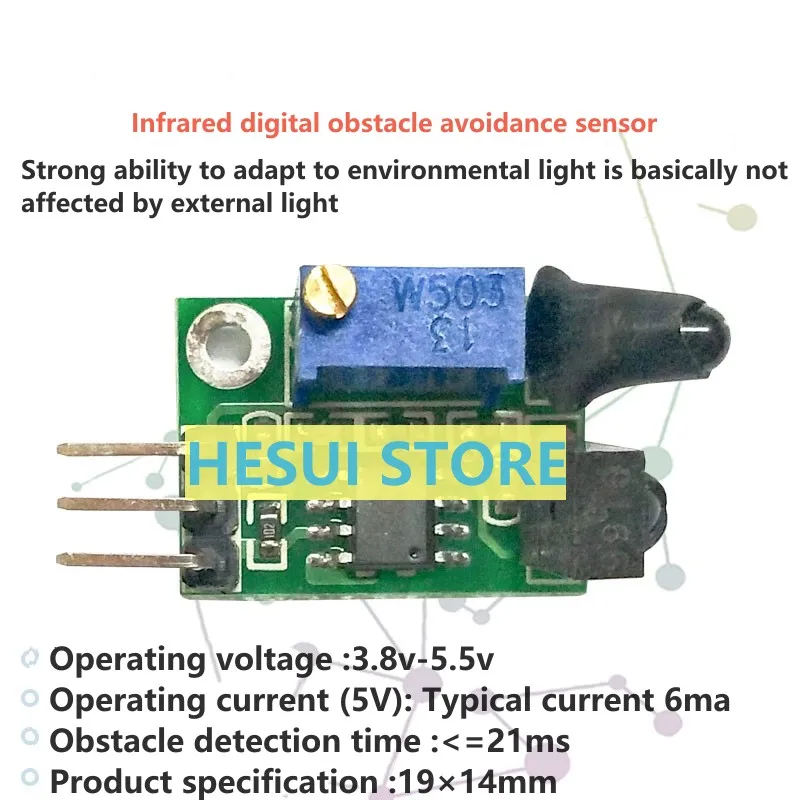 Infrared digital obstacle avoidance sensor, ultra-small,3-100cm adjustable current, 6ma