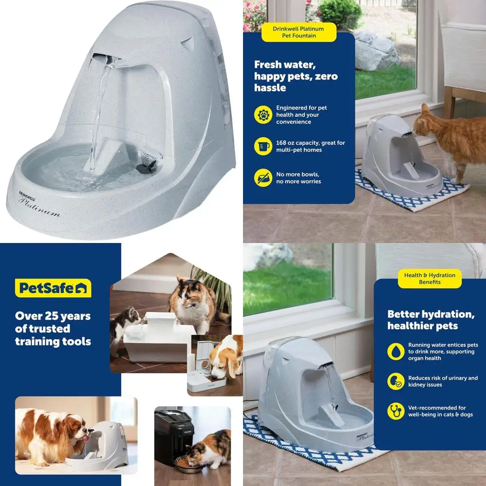 

Автоматический фонтанчик для воды для домашних животных, 168 унций, серый, для собак и кошек - Drinkwell Platinum