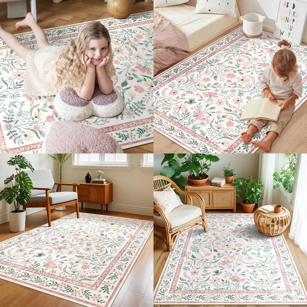 

Ковры в стиле бохо 4x6 для гостиных, моющиеся розовые ковры с цветочным узором для спален, нескользящие коврики для детских комнат, ковры для столовой
