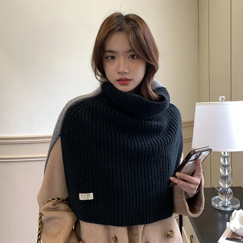 Poncho Cloak Autumn and Winter New Split High Neck Shawl Wrapped with Women\'s Korean Versatile Knitted Cape Shawl Red