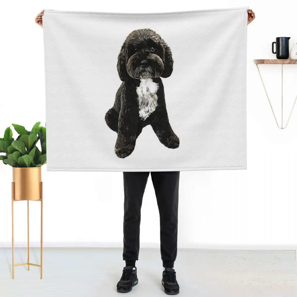 Cockapoo Cavapoo Black with White Puppy Dog Throw Blanket Bed Fashionable Large Tourist Luxury Travel Baby Blankets