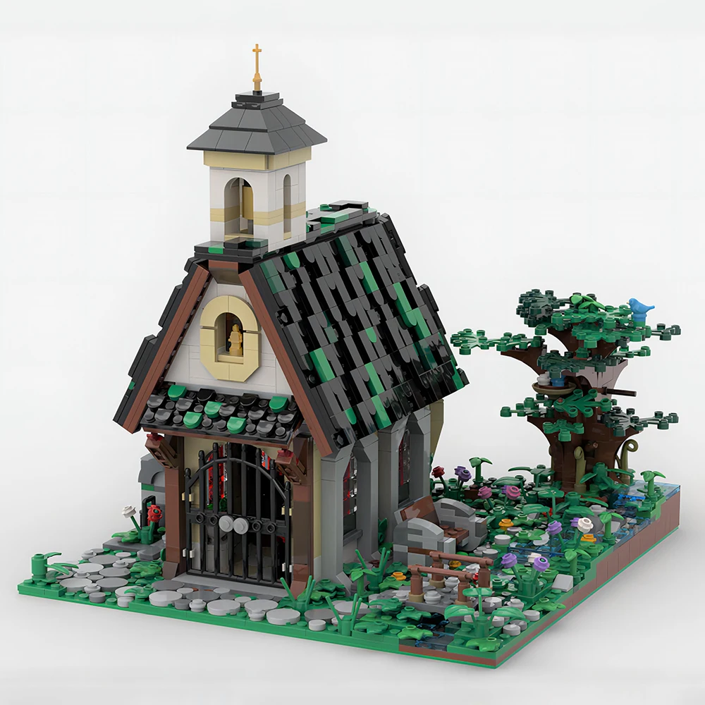 2066 szt. MOC Kapelle modułowa architektura widok ulicy klocki dom DIY zabawkowy Model cegła dla dzieci oświecenie prezent urodzinowy