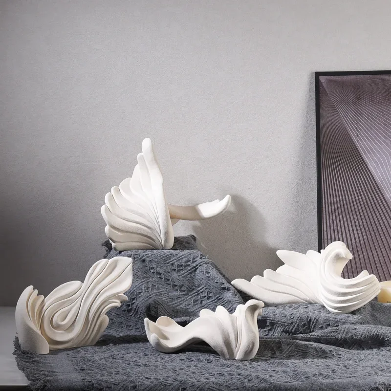 Ceramic Handicraft Wavy Sea Wave Abstract Sculpture Fold Fringe Decorative Figurines Home Decoration Accessories