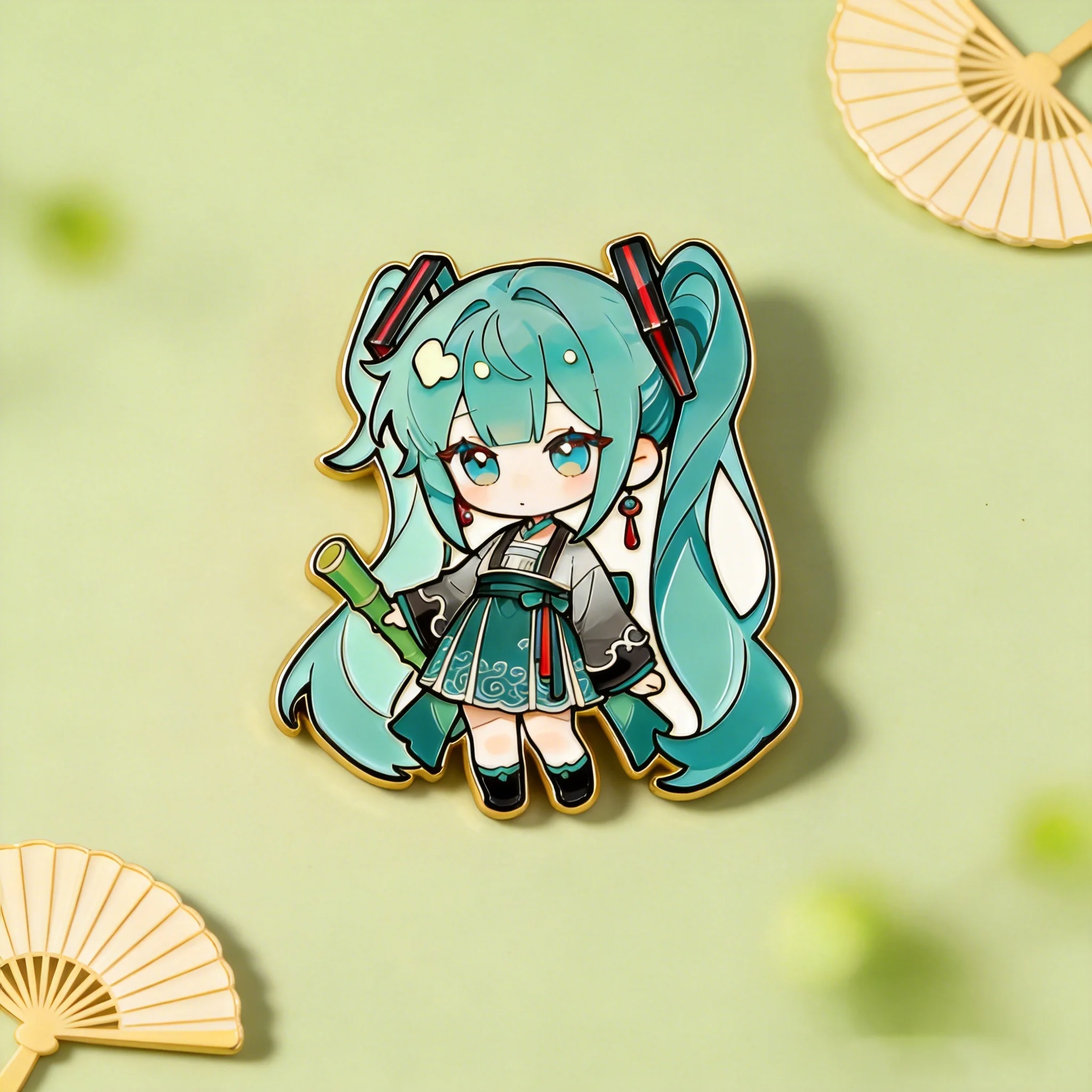 Miku Chinese Style Enamel Pin | A Flute Sound Sending Love Enamel Pin