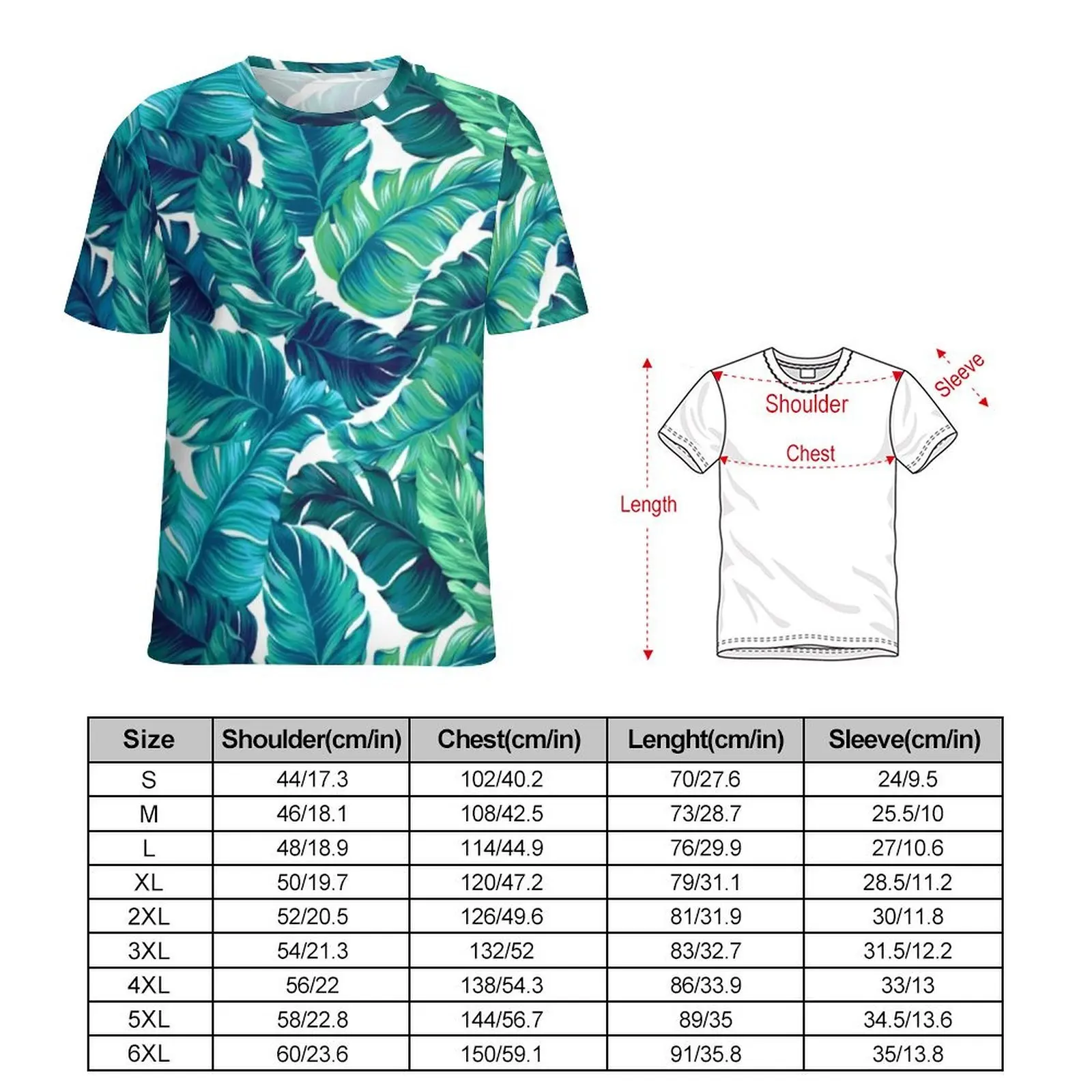 Tropical Print T Shirt For Men Funky Banana Leaf Pattern O Neck T-Shirts Summer Fashion Clothes -Street Style Big Size Tee Shirt