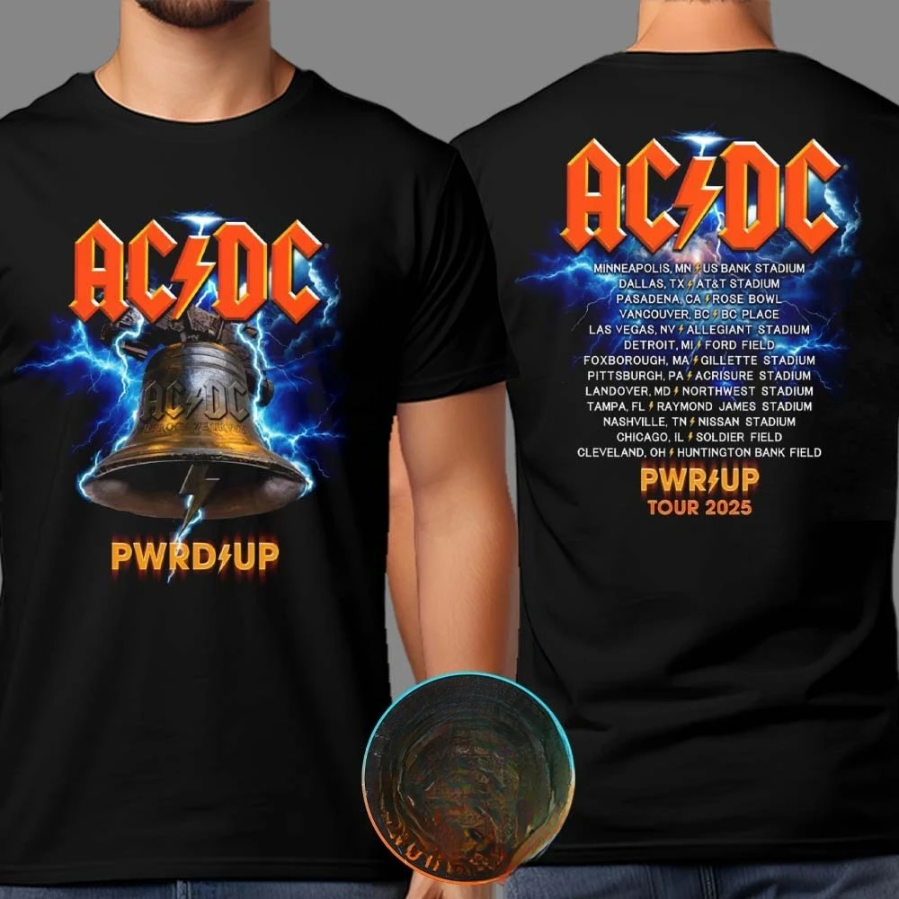 

Crew Neck T - Shirt with Rock Tour Creative - Inspired Graphic Featuring Hell's Bell Art for Music Enthusiasts