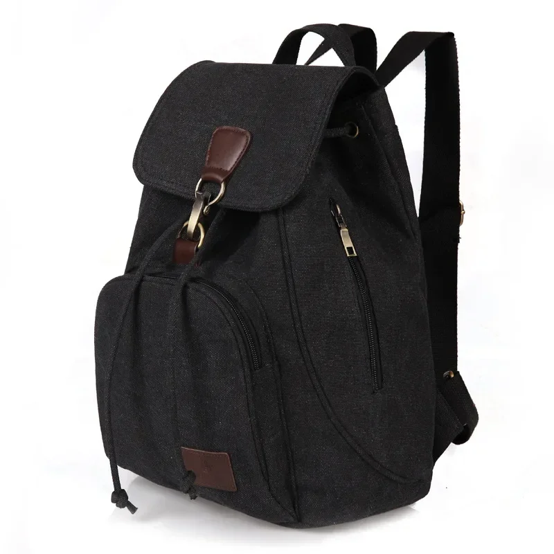 Vintage Canvas Backpack Women's Pure Cotton School Bag Travel Laptop Shoulder Bag Multi-Purpose Drawstring Bag for Men/Women