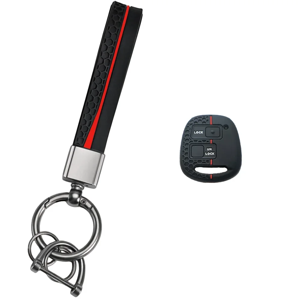 Woven Mesh Honey Red Strap Shell With Keychain For All Toyota 2 Button Remote Keys Heavy Duty Abrasion Resistant Auto Cover