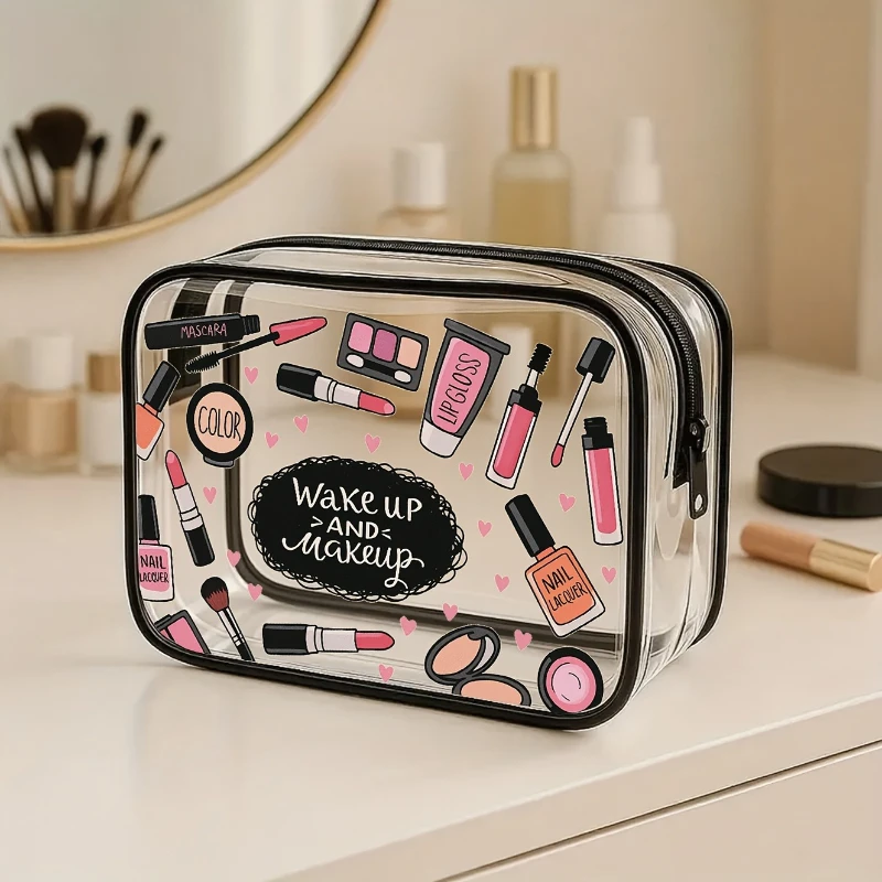 1pc Zipper Makeup Bag High-Quality Travel Toiletry Organizer Lightweight Portable Cosmetic Organizer Transparent Toiletry Bag