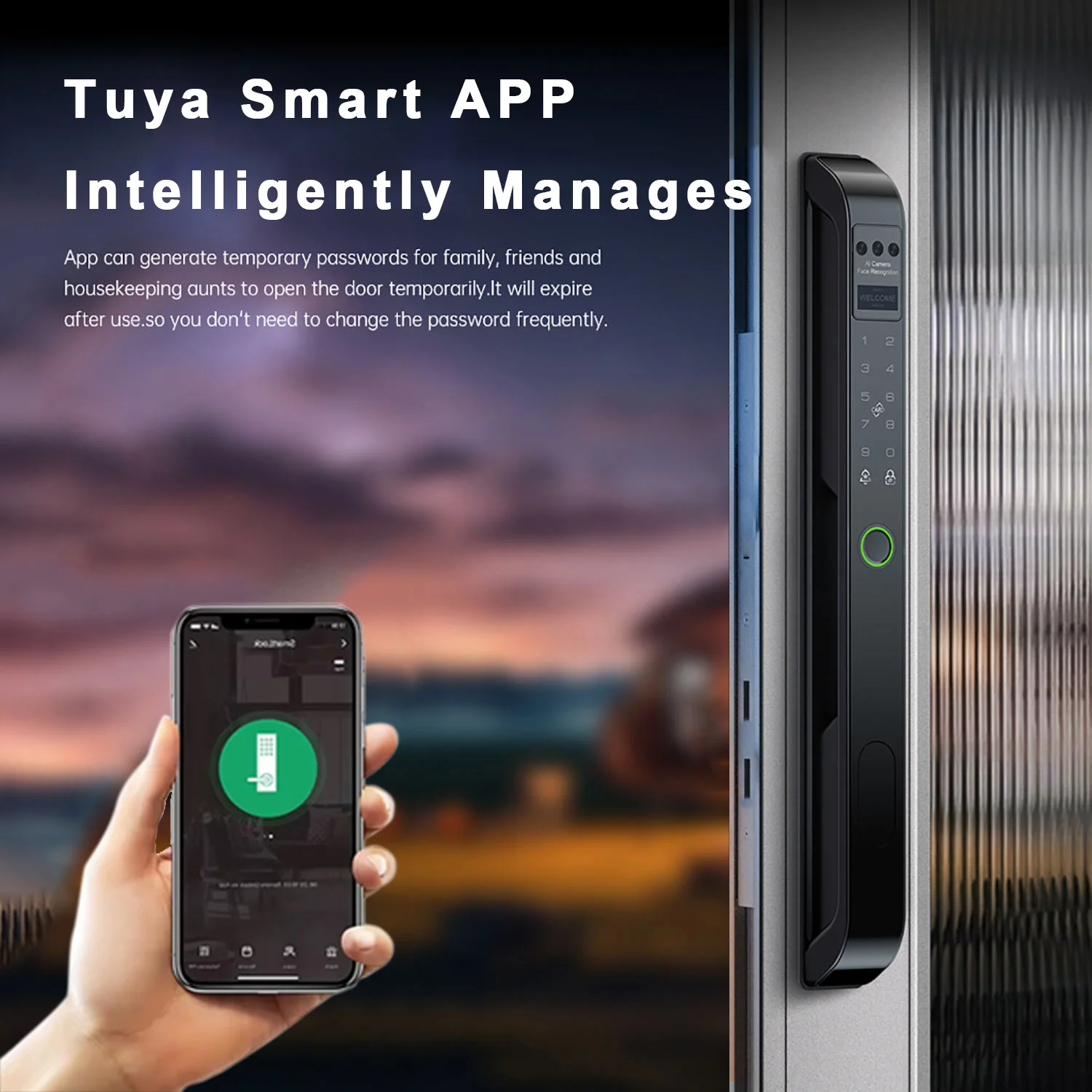 Glomarket Slim Waterproof Intelligent Face Digital Locks Fingerprint Password Tuya Wifi Smart Door Lock - view 5