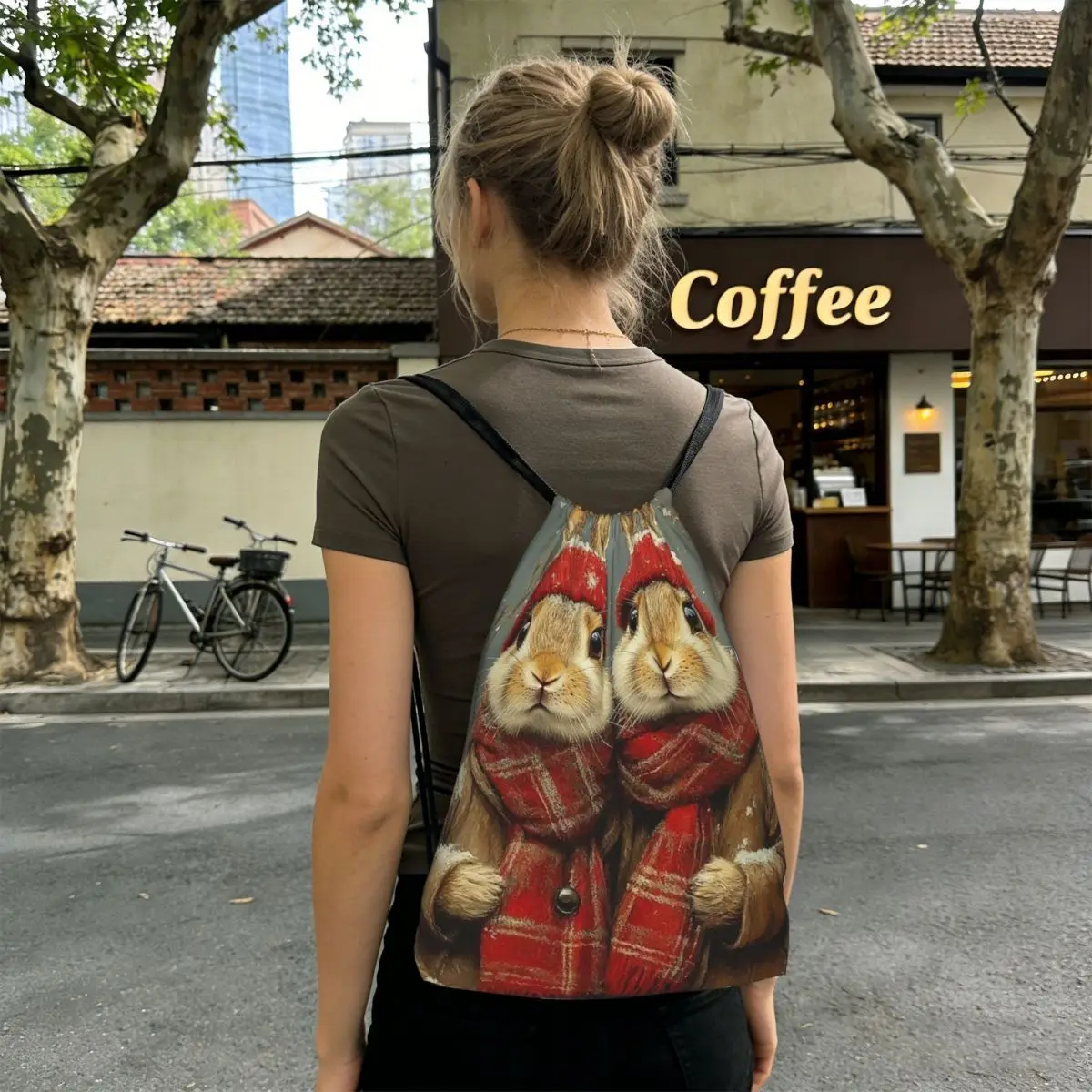 Adorable Rabbit Cute Bunnies Vintage Backpacks Portable Drawstring Bags Sports Bag Book Bags for Man Woman Students