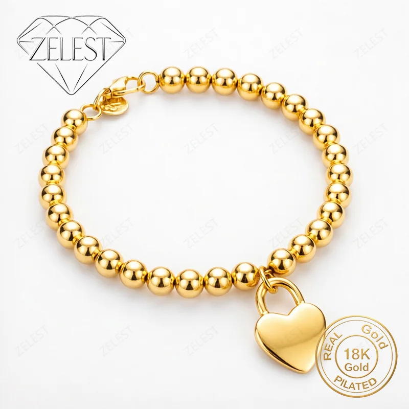 925 Sterling Silver 18K Gold Plated 8-inch Delicate Heart-Shaped Lock Bracelet for Women, Fashionable Party Gift Jewelry