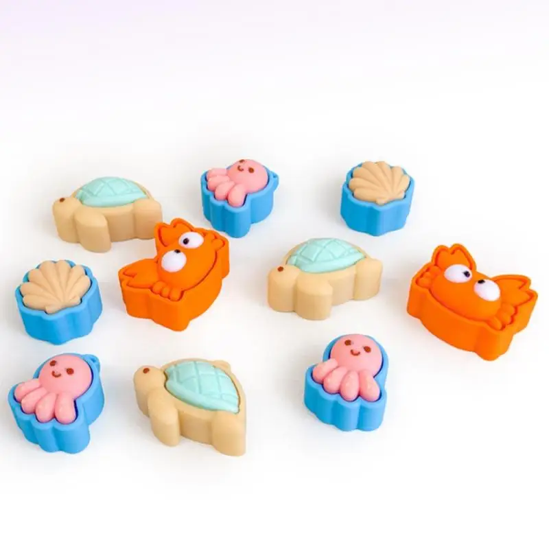 Niedlicher Tier-Schildkröten-Klicker-Schlüsselanhänger, Mini-Klicker-Mechanismus, 3D-gedruckter Schlüsselanhänger, Muschel-Krabben-Plastik-Knopf-Klicker-Schlüsselring – Detail 3