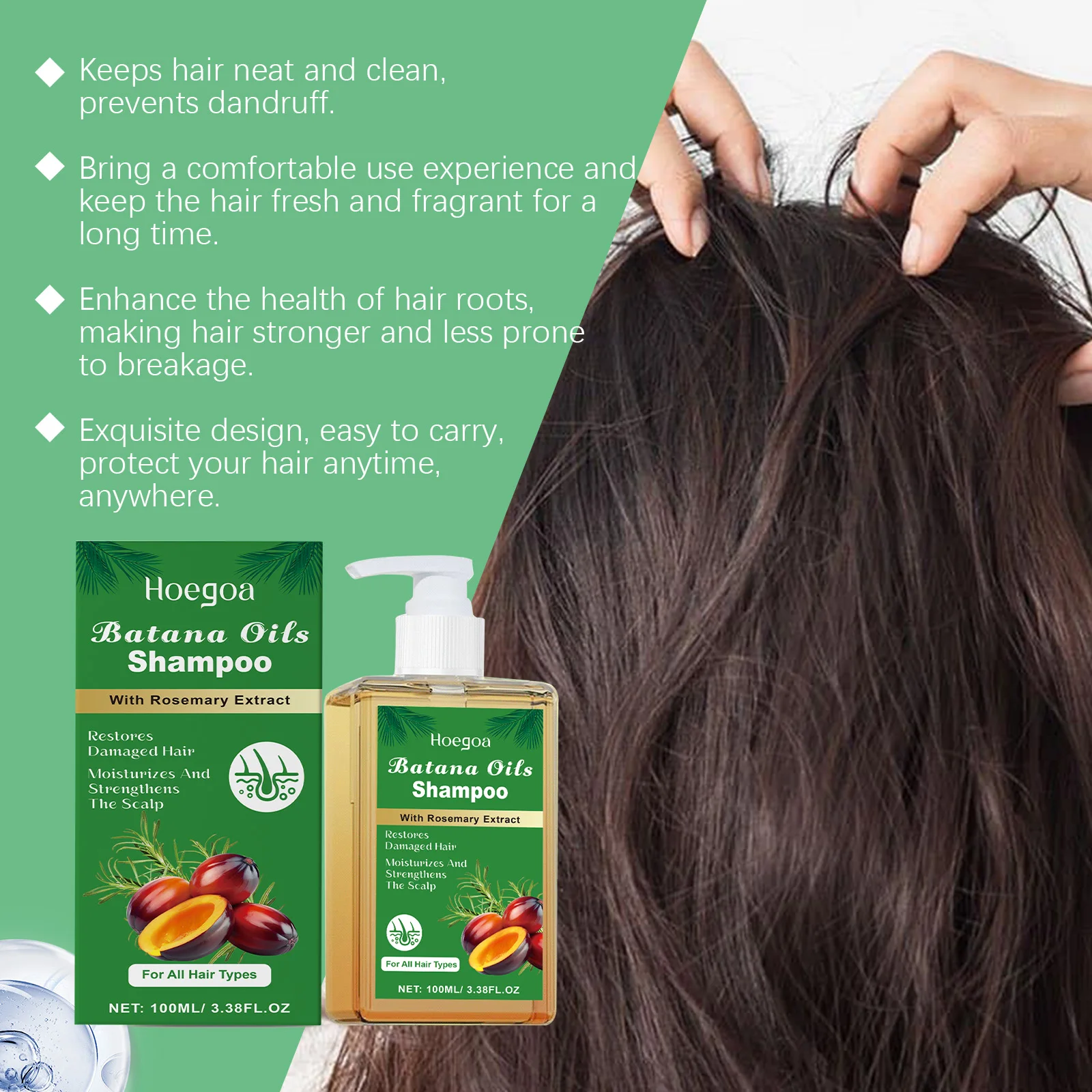 Batana Rosemary Shampoo Cleaning Scalp Anti Dandruff Oil Control Refreshing Hair Shampoo Anti Loss Restore Damaged Hair Care