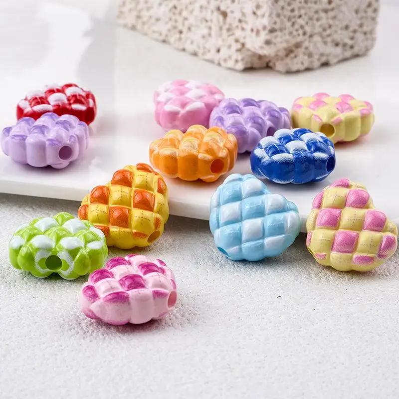 10Pcs Pattern Print Acrylic Heart Shape Beads Cartoon Style for DIY Jewelry Garment Crafts