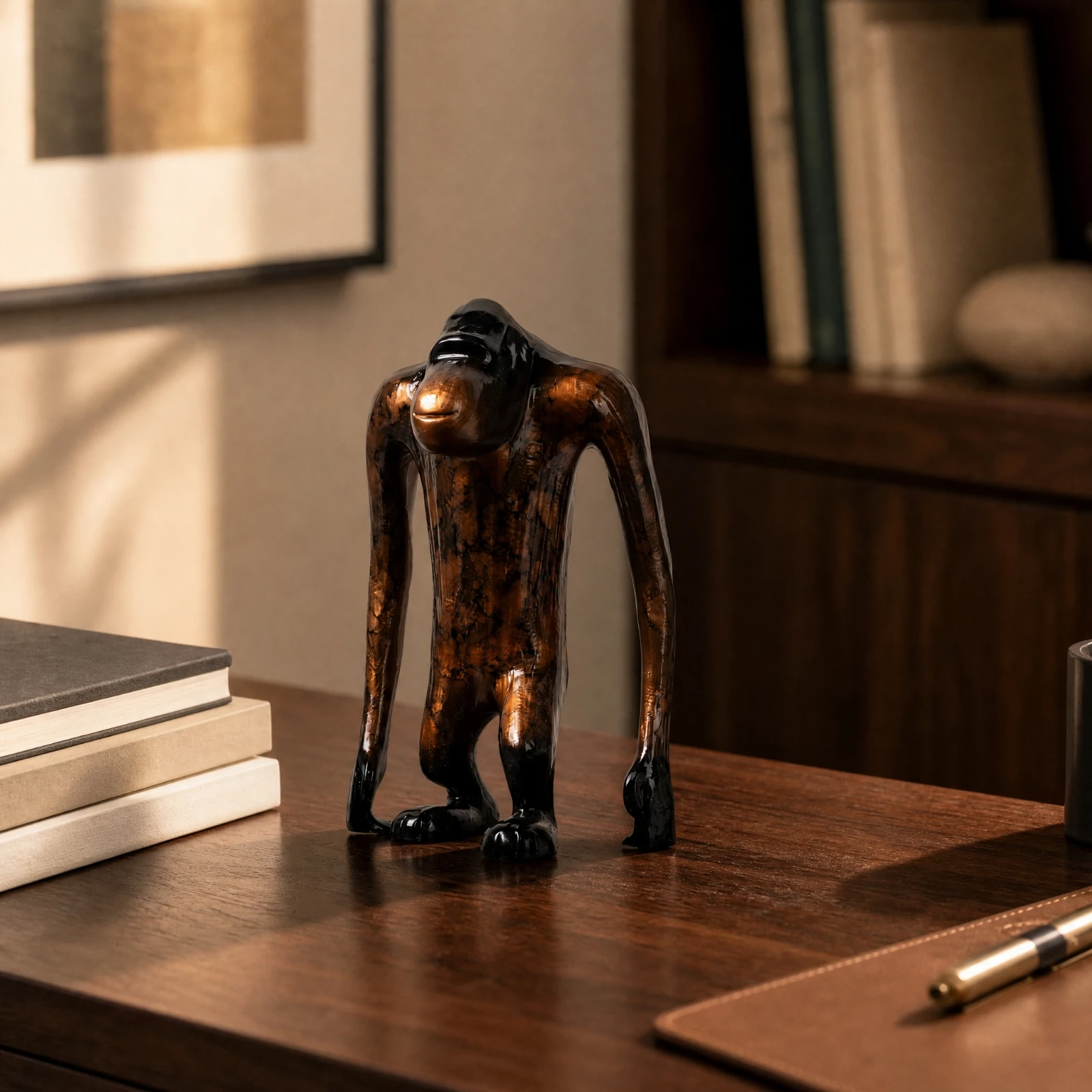 Synthetic Resin Chimp Figurine Compact Size Chimpanzee Sculpture Standing Chimp Statue Space-Saving Monkey Ornament Life-Like