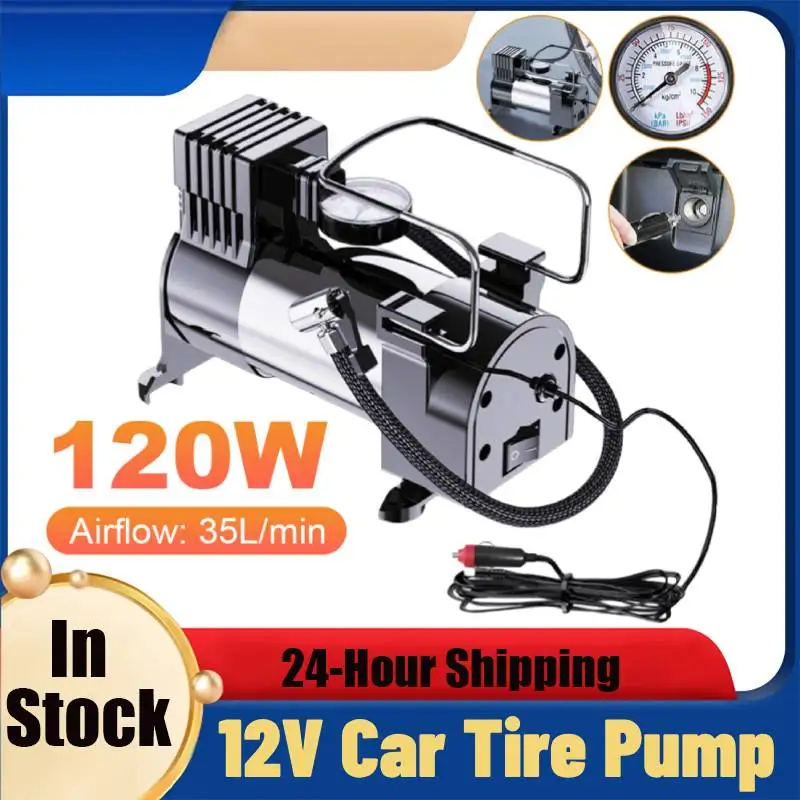 

Электрический насос для накачивания шин 12 В с манометром, автомобильный шинный насос, мини-воздушный компрессор, сверхмощный роскошный портативный металлический воздушный компрессор