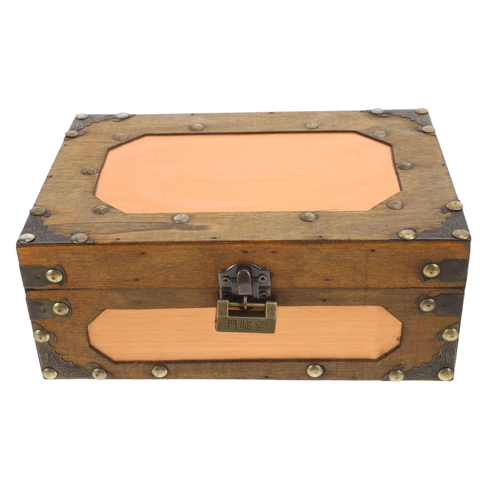 Wooden Treasure Chest Vintage Keepsake Storage Box Decorative Lock Box for Home Office Decor Jewelry Ring Money