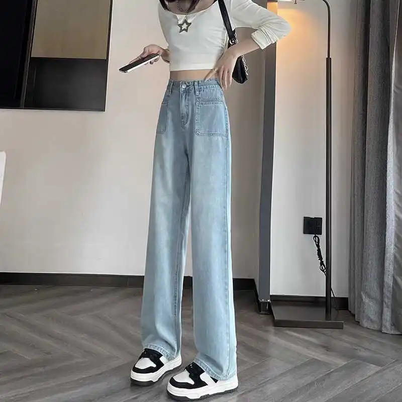 

High Waist Straight Leg Jeans Women's Slimming Loose Fit Light Wa Cotton Stretch Denim High Rise Floor Length Trousers