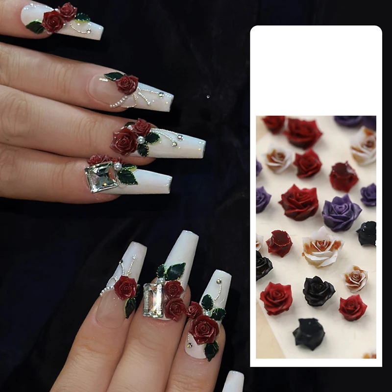 50 sztuk 3D piękne kwitnące kwiaty róży klej żywiczny Nail Art dżetów dekoracje Manicure Kawaii Charms