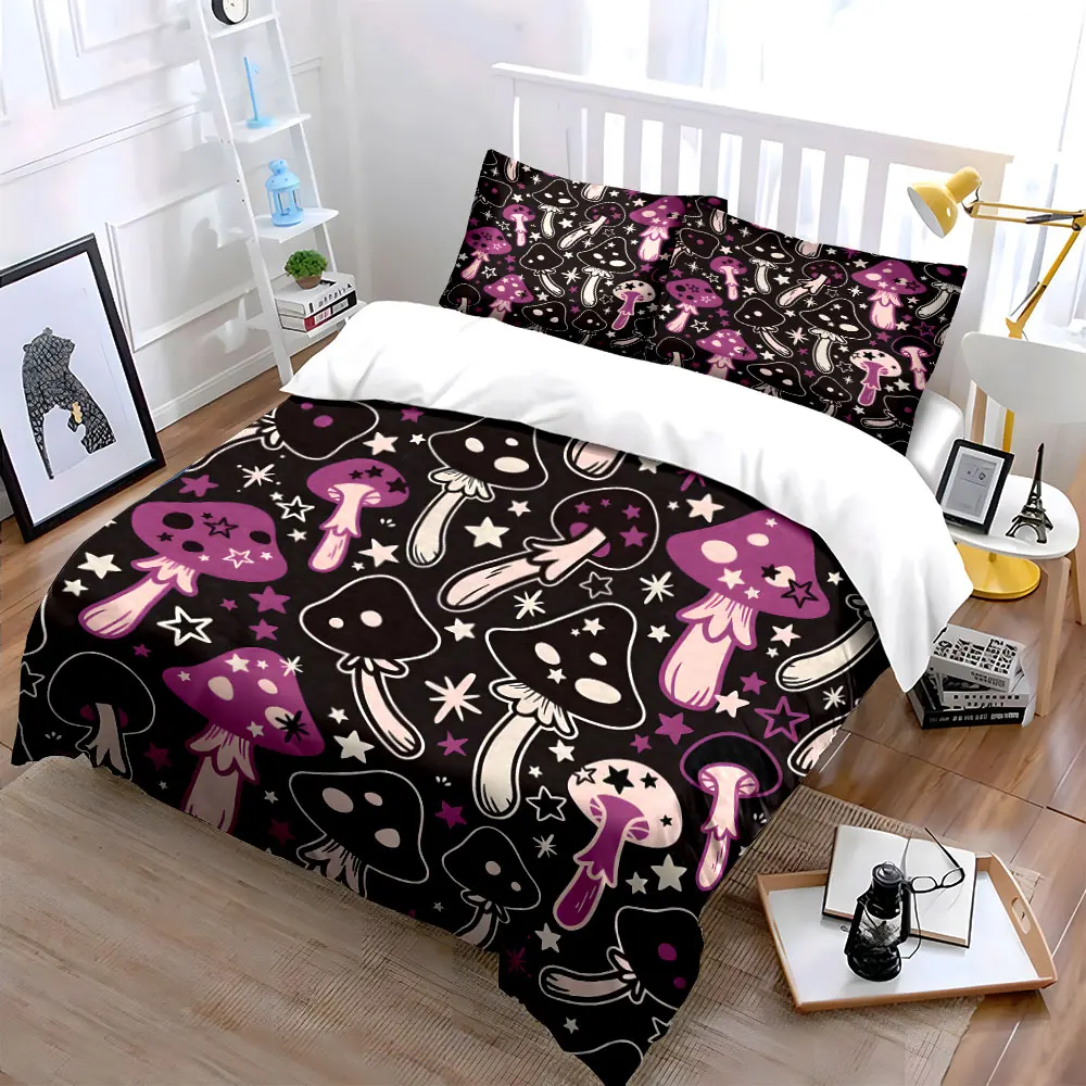 Purple star mushroom pattern background Bedding Set 1 Duvet Cover 2 Pillowcases for Adult and Children Luxury Gift Full Size